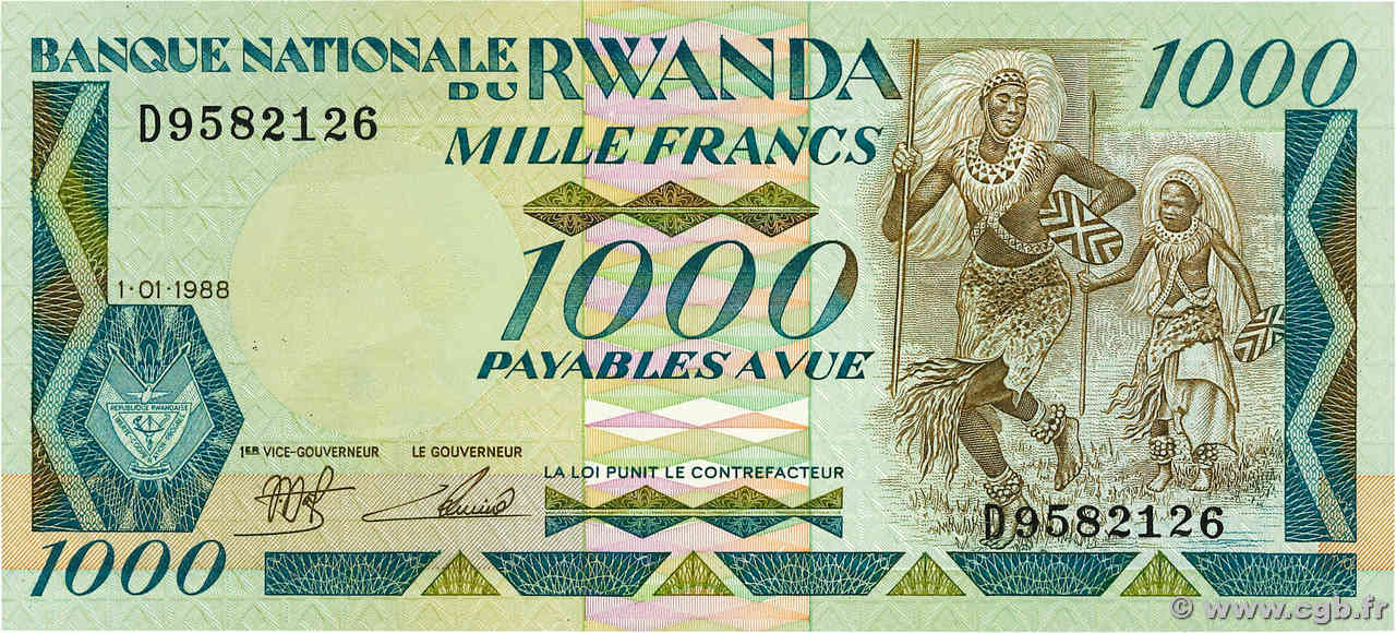 1000 Francs RUANDA  1988 P.21a FDC