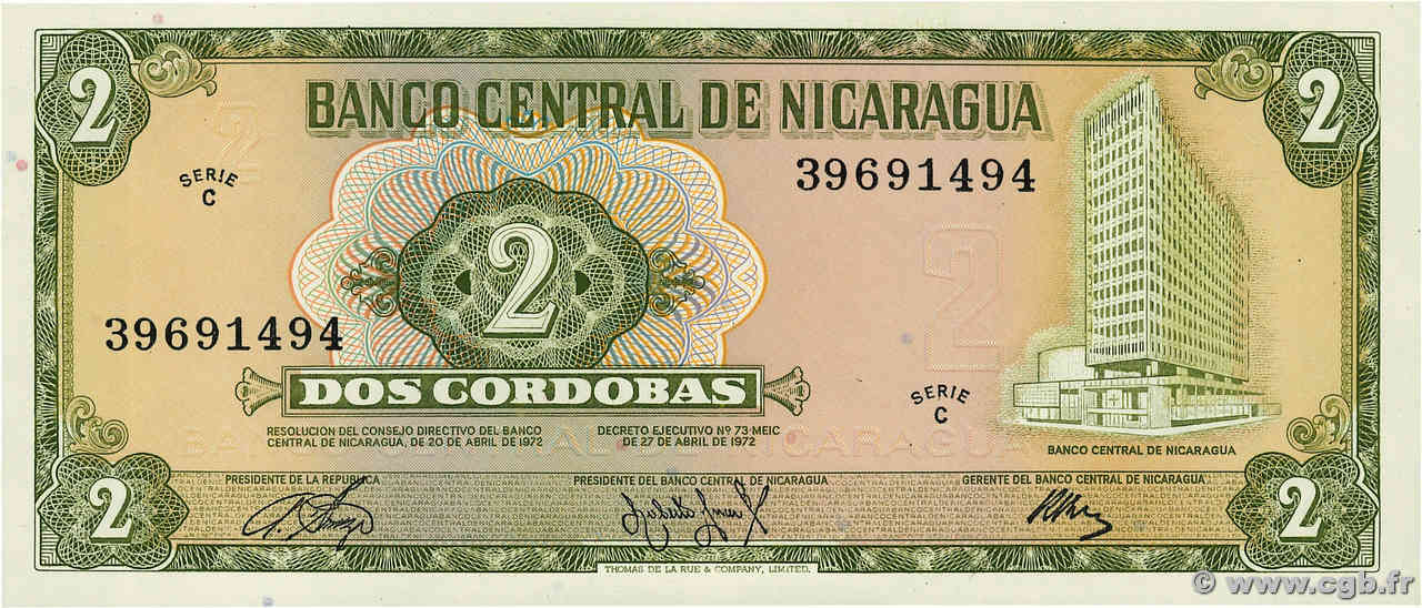 2 Cordobas NICARAGUA  1972 P.121 pr.NEUF