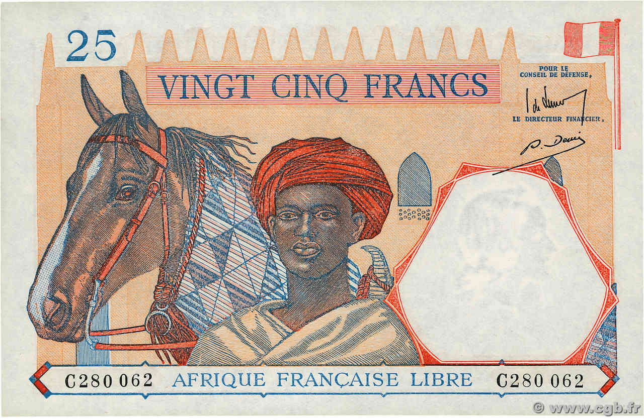 25 Francs AFRIQUE ÉQUATORIALE FRANÇAISE Brazzaville 1941 P.07a SC+