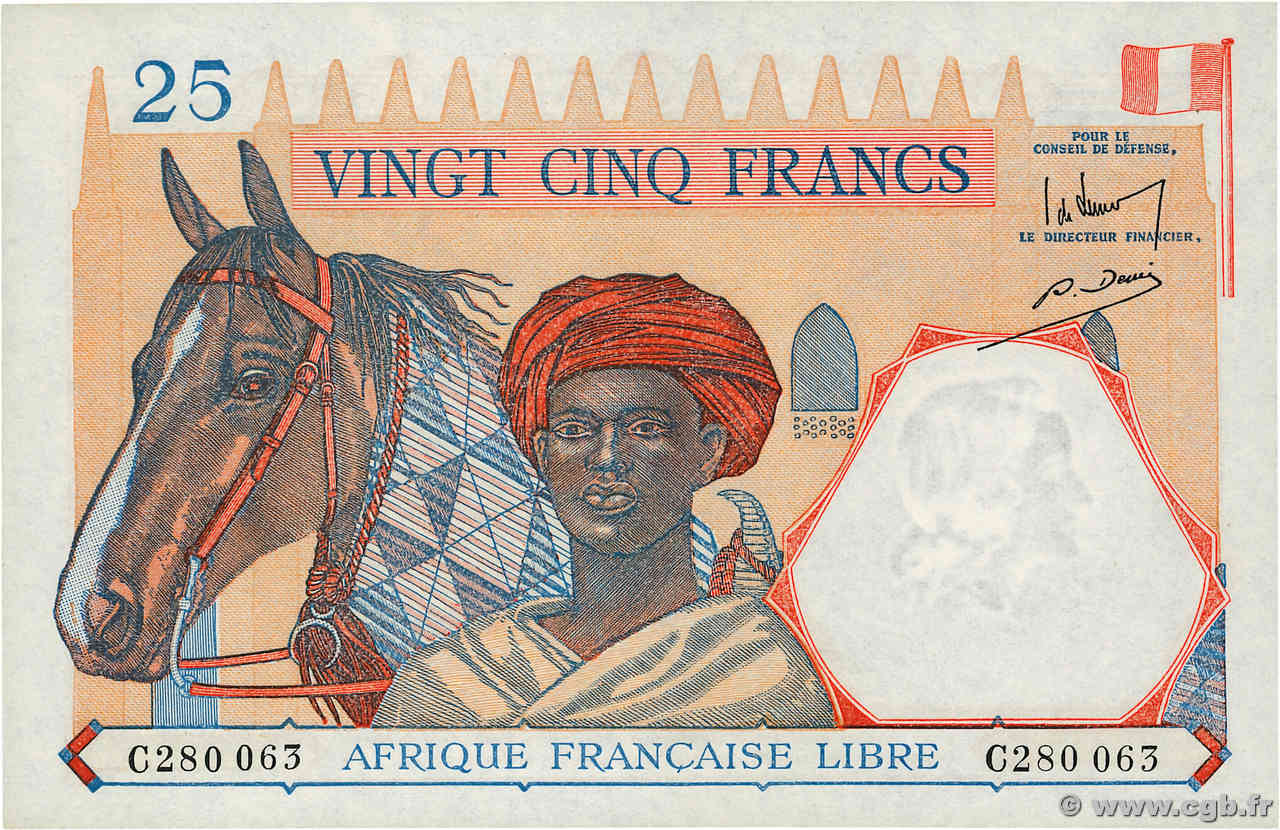 25 Francs AFRIQUE ÉQUATORIALE FRANÇAISE Brazzaville 1941 P.07a AU+