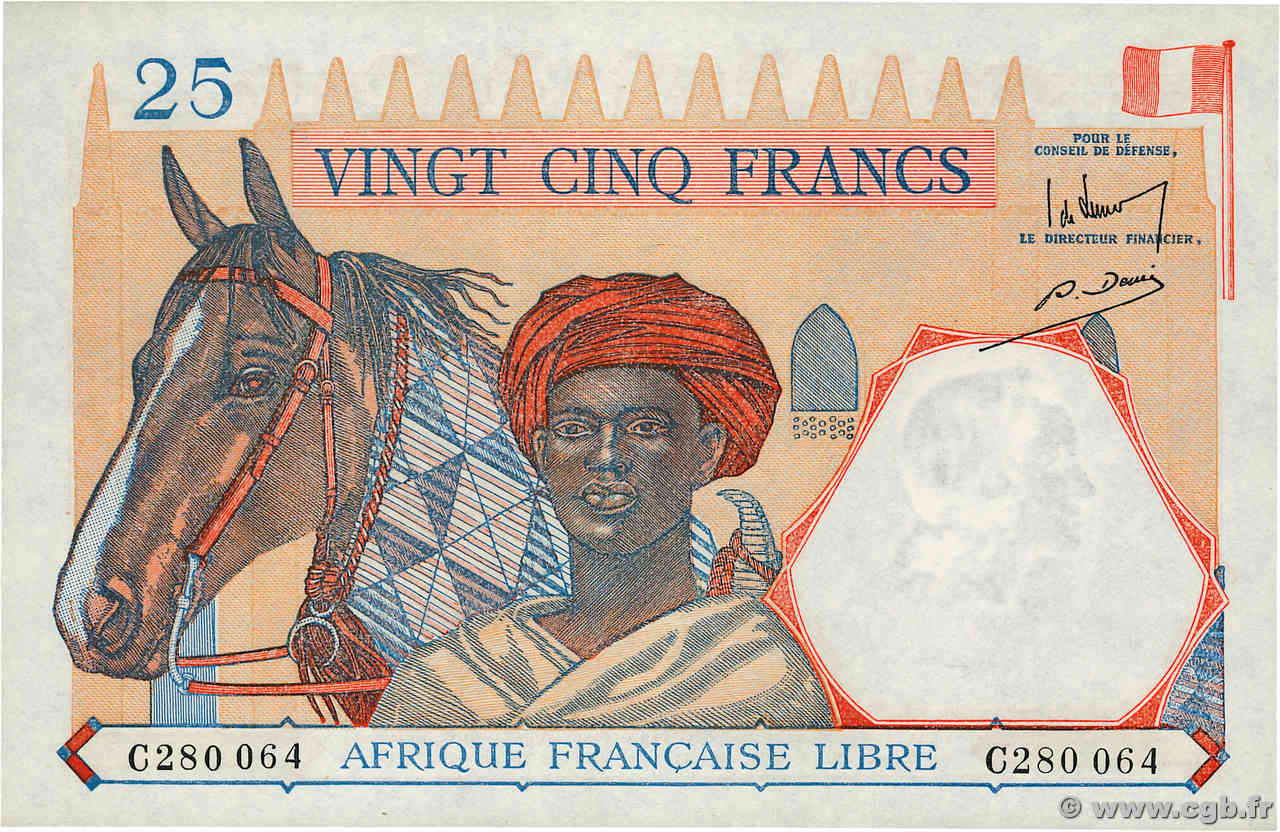 25 Francs AFRIQUE ÉQUATORIALE FRANÇAISE Brazzaville 1941 P.07a AU+