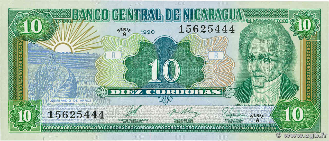 10 Cordobas NIKARAGUA  1990 P.175 ST