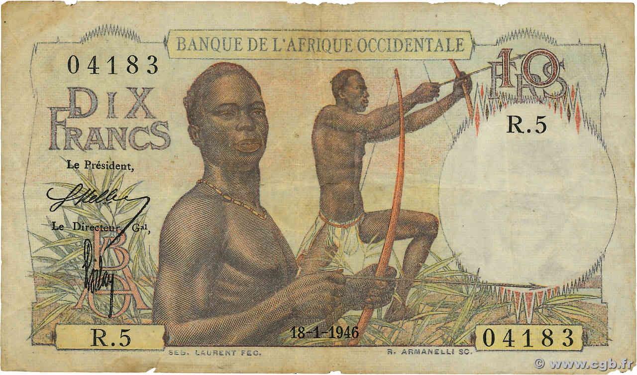 10 Francs FRENCH WEST AFRICA  1946 P.37 BC