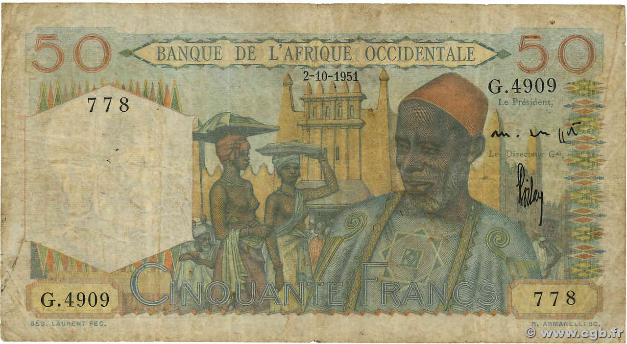 50 Francs FRENCH WEST AFRICA  1951 P.39 RC