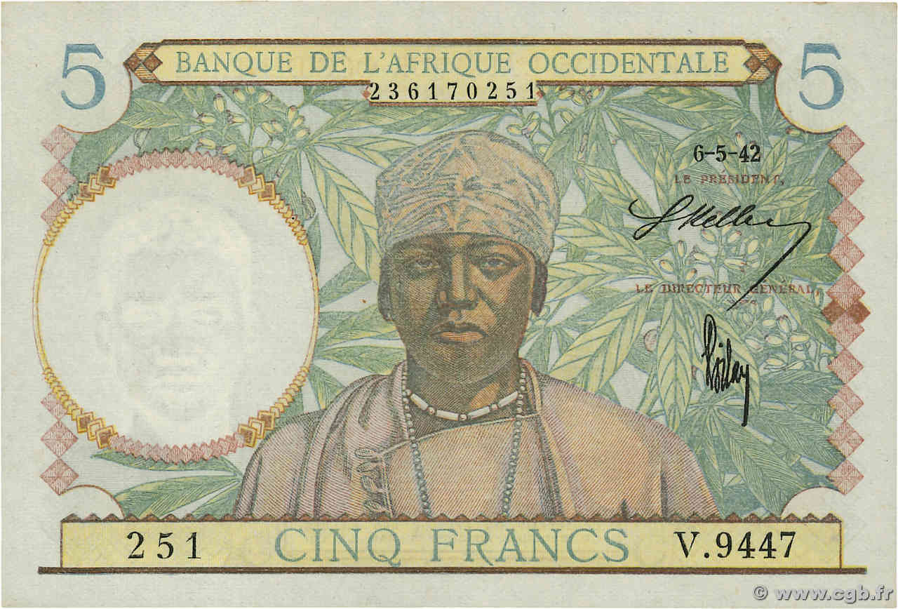 5 Francs FRENCH WEST AFRICA (1895-1958)  1942 P.25 XF+