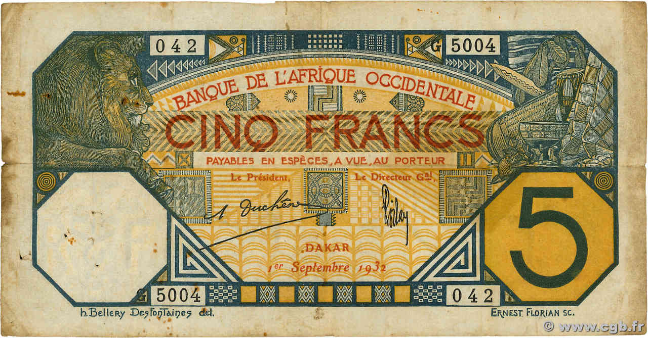 5 Francs DAKAR FRENCH WEST AFRICA (1895-1958) Dakar 1932 P.05Be F