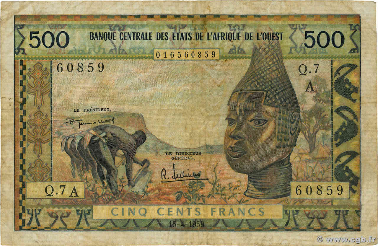 500 Francs STATI AMERICANI AFRICANI  1959 P.102Aa MB