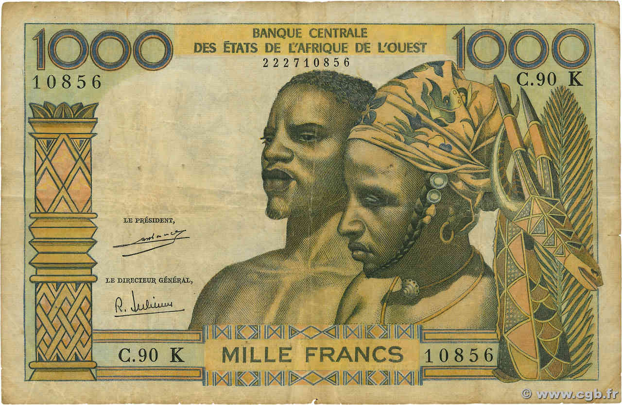 1000 Francs WEST AFRIKANISCHE STAATEN  1977 P.703KI S