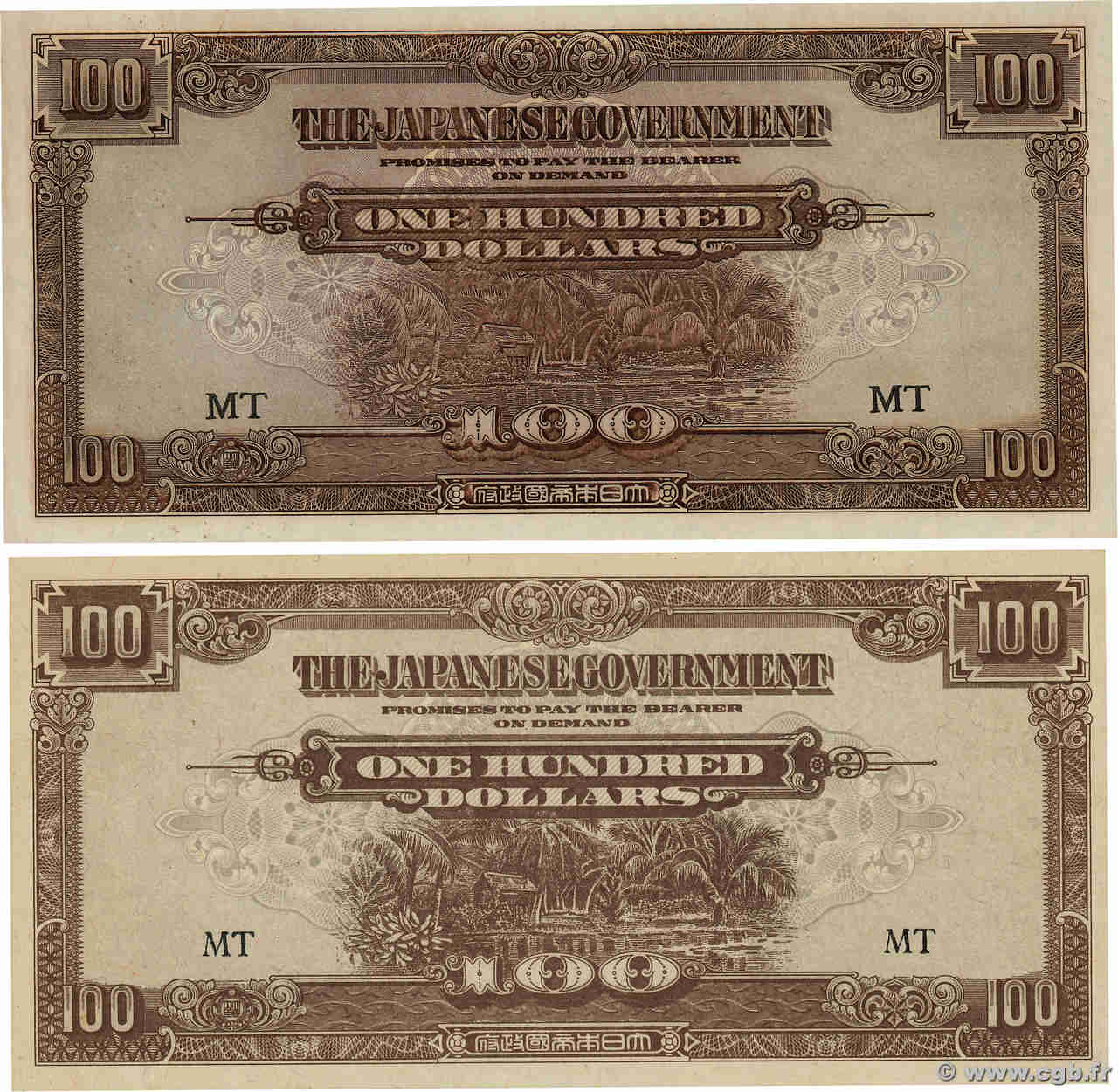 100 Dollars Lot MALAYA  1942 P.M08a et b pr.NEUF