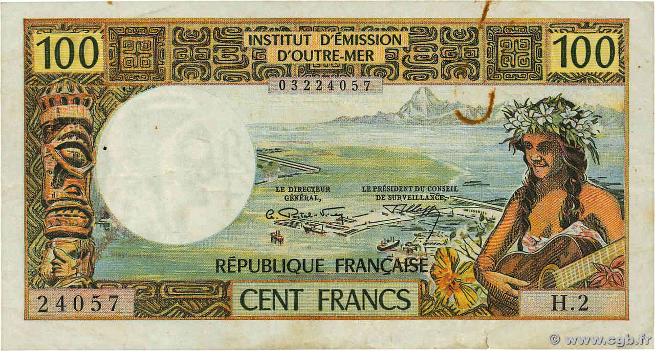 100 Francs TAHITI  1973 P.24b VF