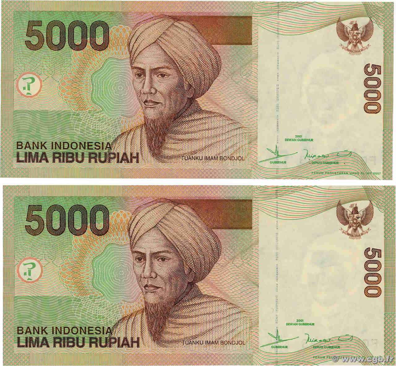 5000 Rupiah Numéro spécial INDONESIA  2007 P.142g UNC