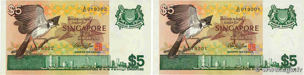 5 Dollars Consécutifs SINGAPUR  1976 P.10 FDC