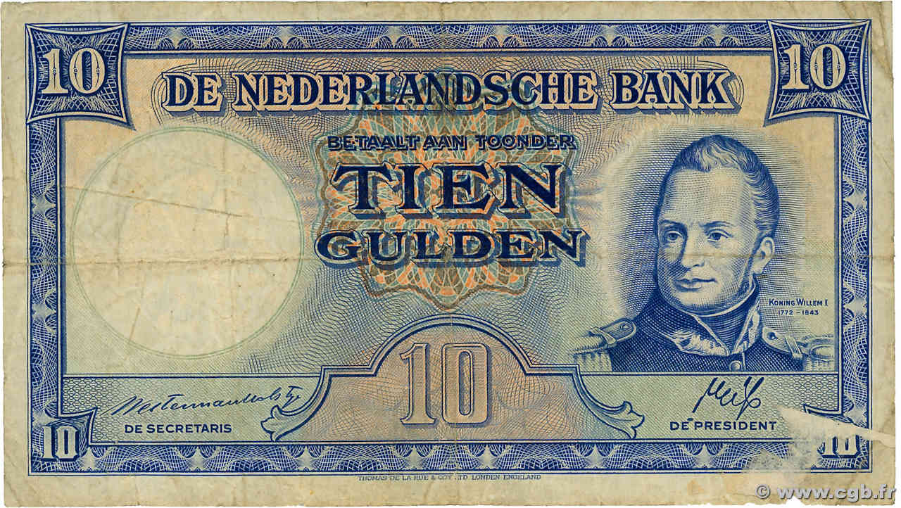 10 Gulden PAYS-BAS  1945 P.075b TB