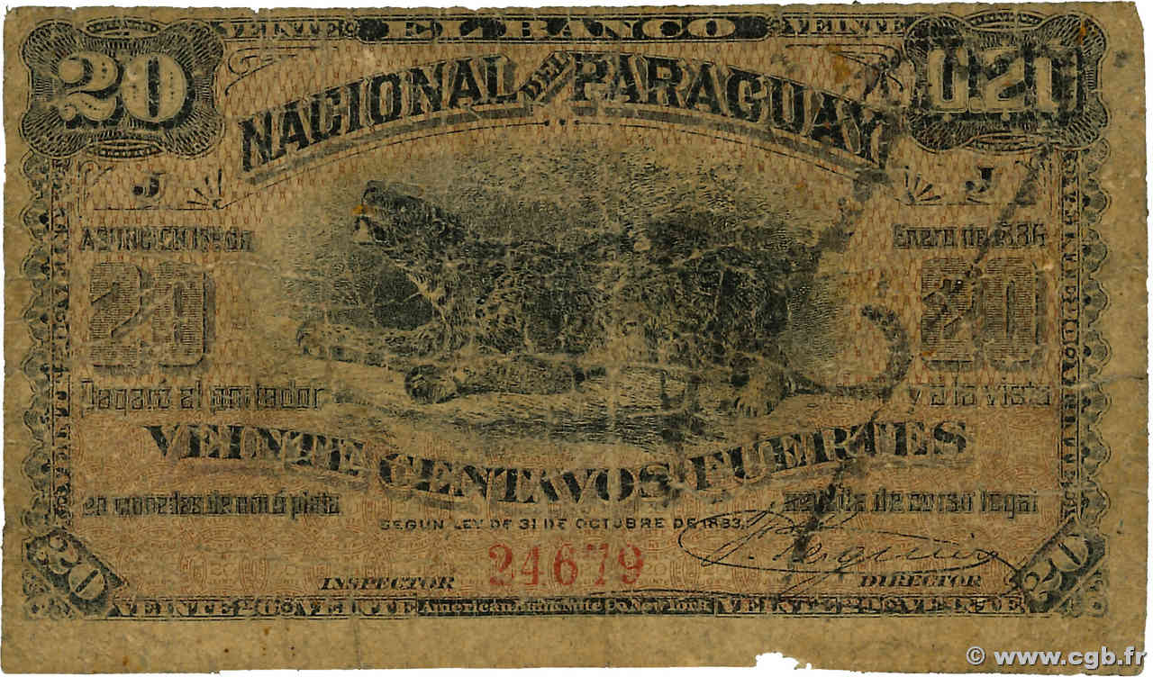 20 Centavos PARAGUAY  1886 PS.141 MC