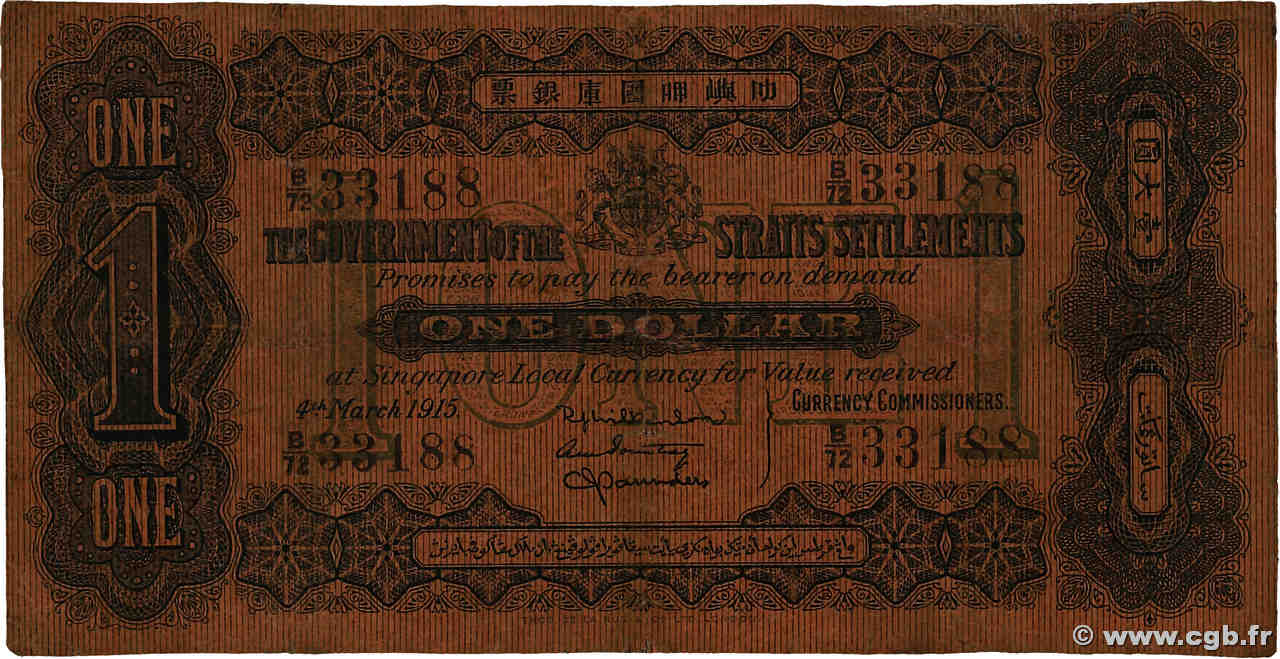 1 Dollar MALESIA - INSEDIAMENTI DELLO STRETTO  1916 P.01c BB