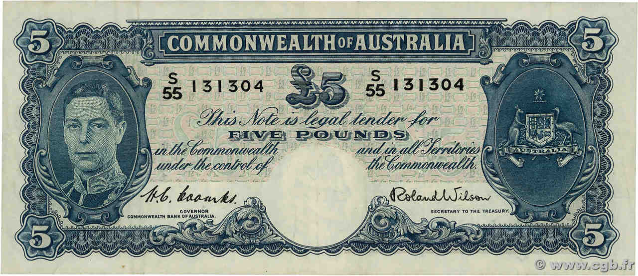 5 Pounds AUSTRALIA  1952 P.27d VF+