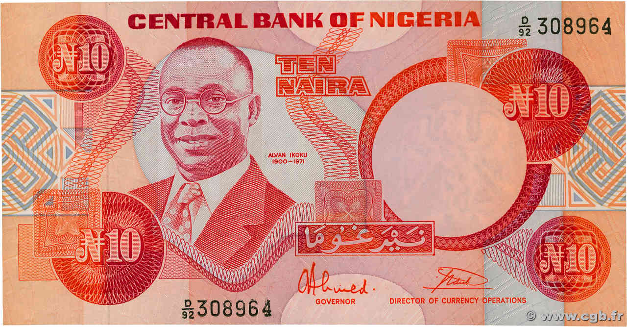 10 Naira NIGERIA  1984 P.25b UNC-