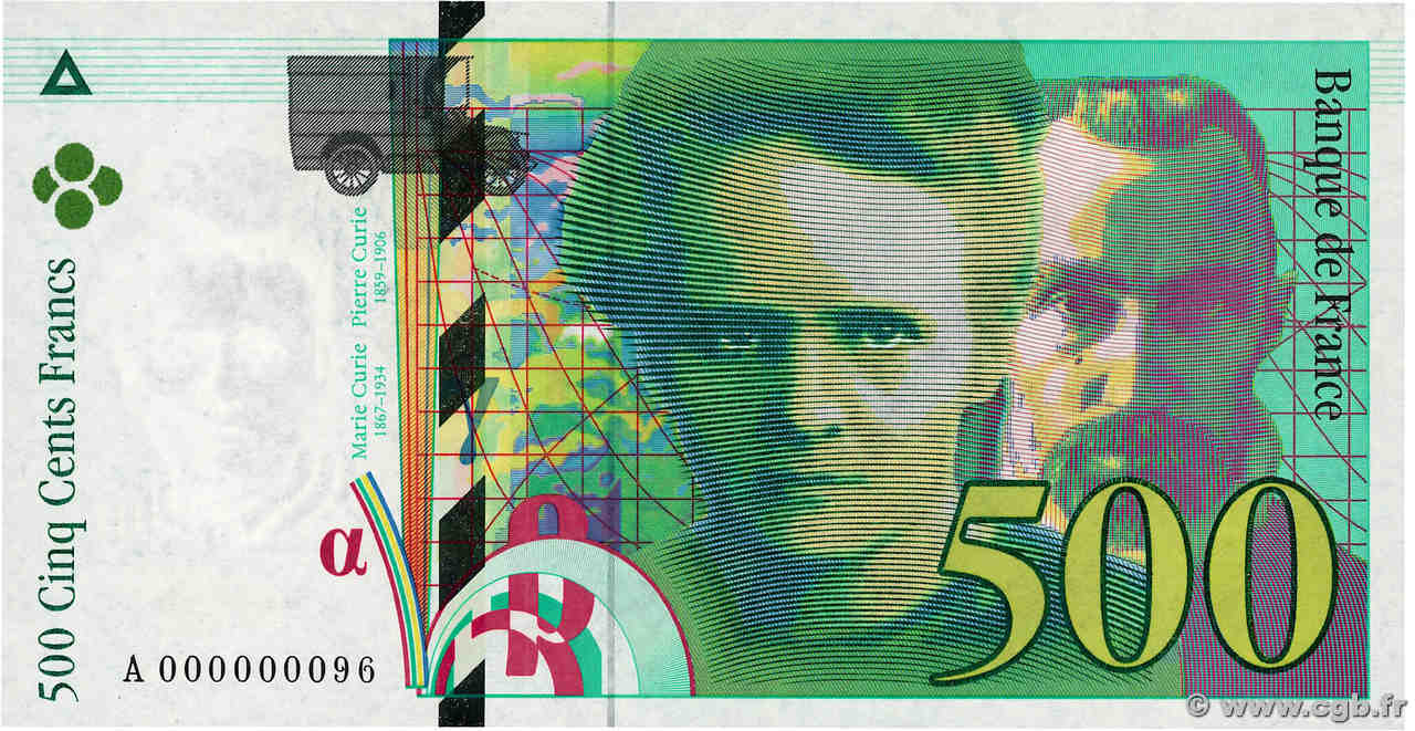 500 Francs PIERRE ET MARIE CURIE Petit numéro FRANCE  1994 F.76.01A NEUF