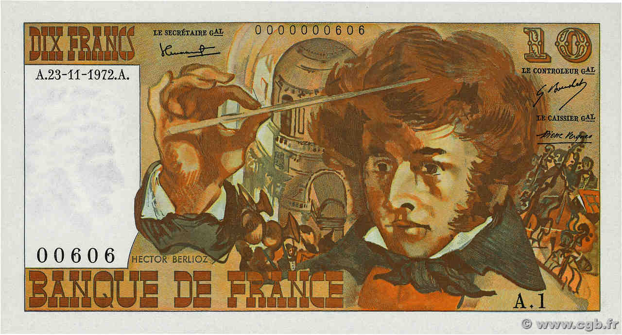 10 Francs BERLIOZ Petit numéro FRANCIA  1972 F.63.01A1 SC+