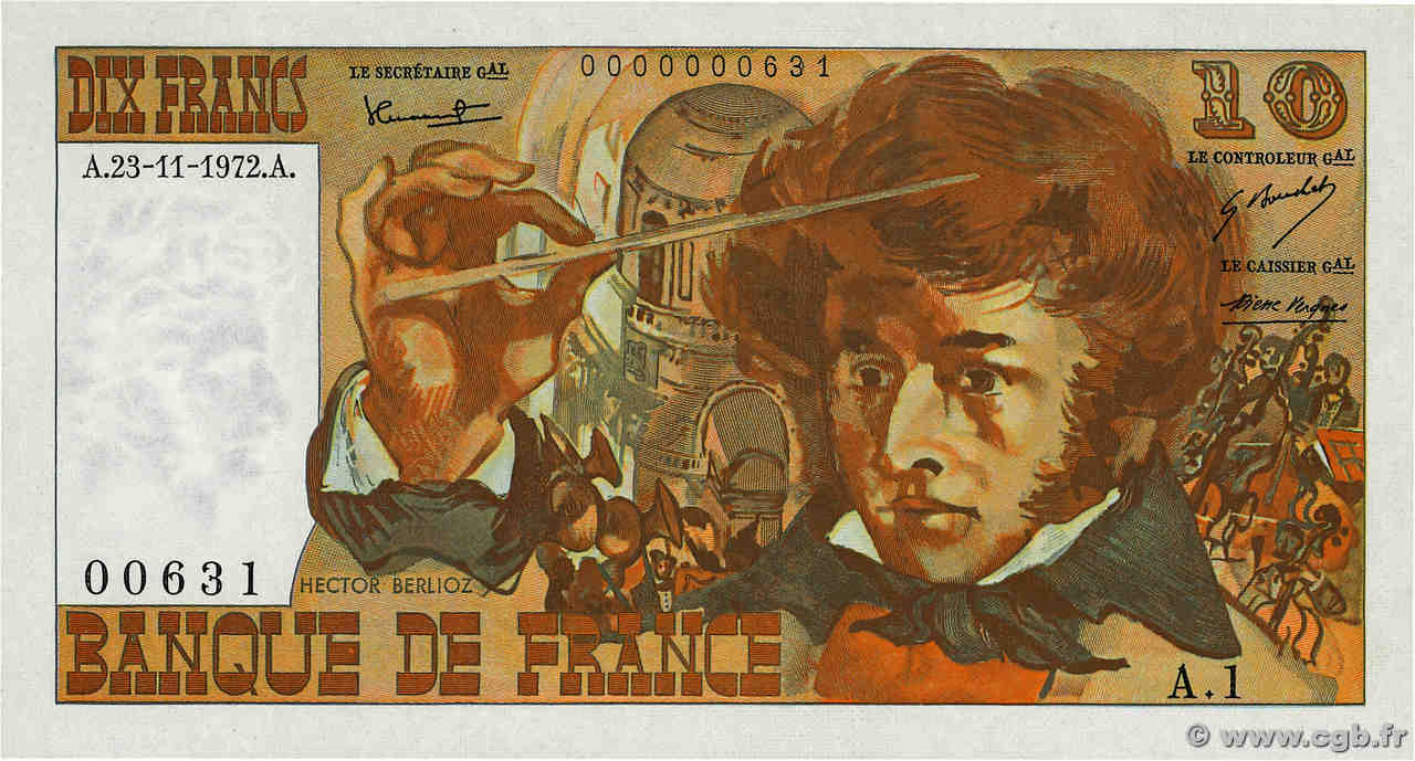 10 Francs BERLIOZ Petit numéro FRANCIA  1972 F.63.01A1 SC+