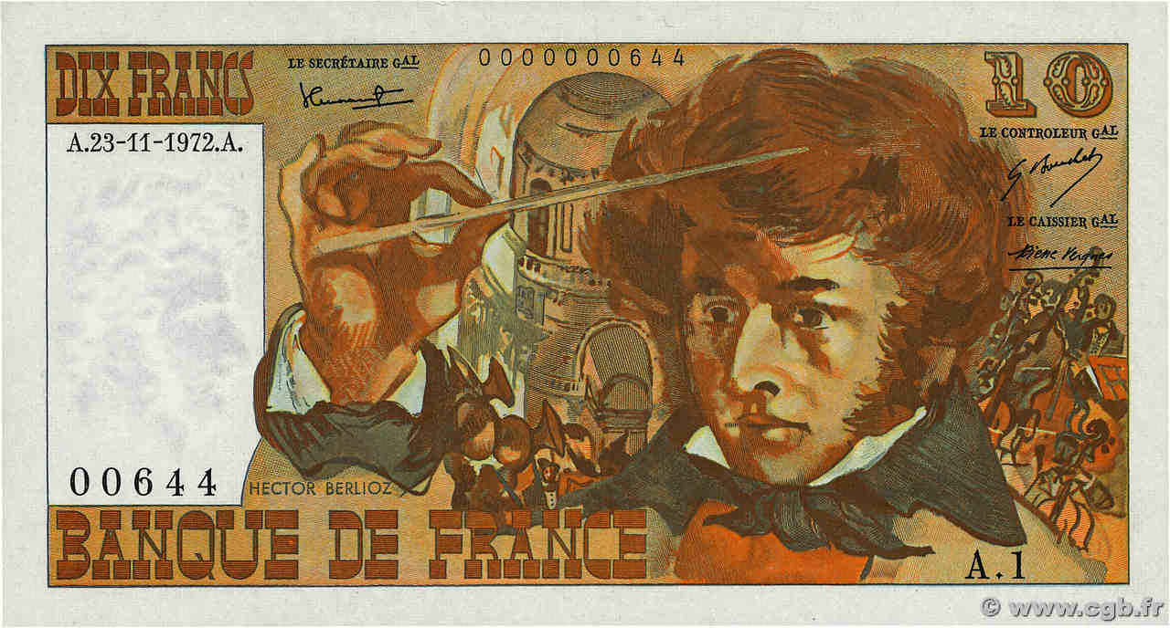 10 Francs BERLIOZ Petit numéro FRANCIA  1972 F.63.01A1 AU