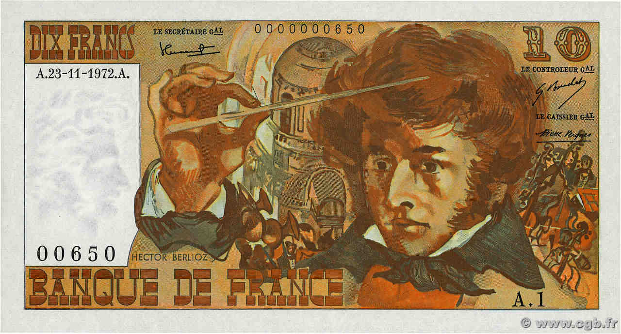 10 Francs BERLIOZ Petit numéro FRANCE  1972 F.63.01A1 AU