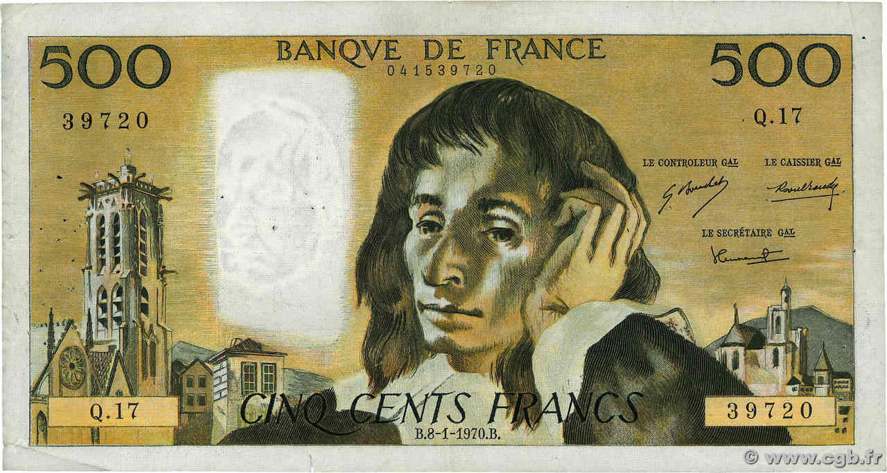 500 Francs PASCAL FRANKREICH  1970 F.71.05 S