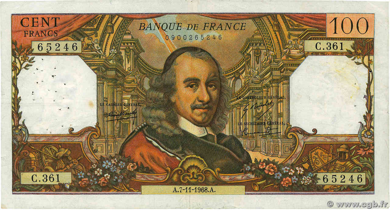 100 Francs CORNEILLE FRANCE  1968 F.65.24 TB