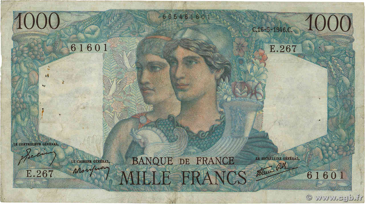 1000 Francs MINERVE ET HERCULE FRANCE  1946 F.41.14 TB