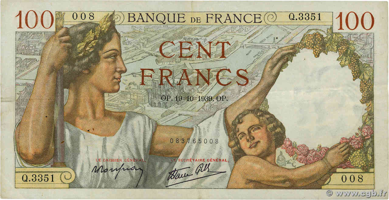 100 Francs SULLY FRANCIA  1939 F.26.11 q.BB