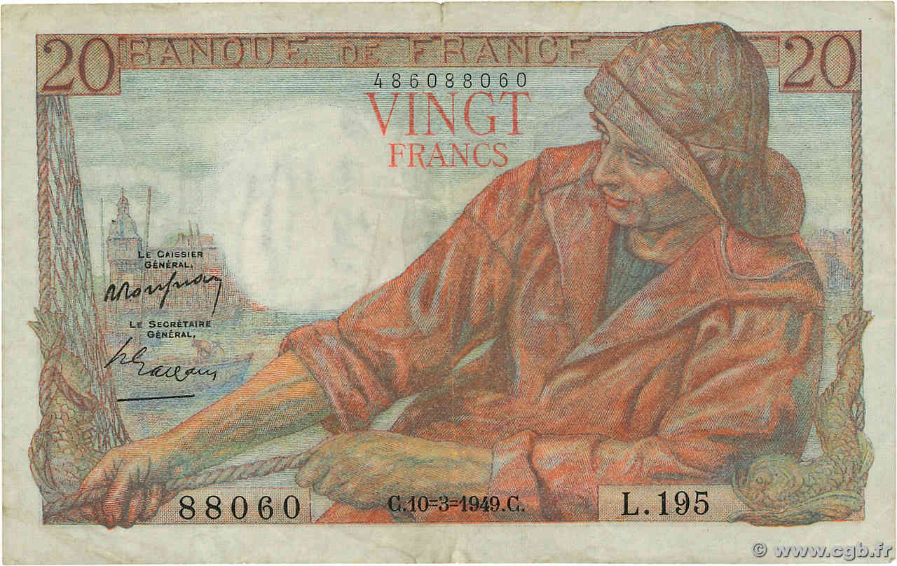 20 Francs PÊCHEUR FRANCIA  1949 F.13.14 MB