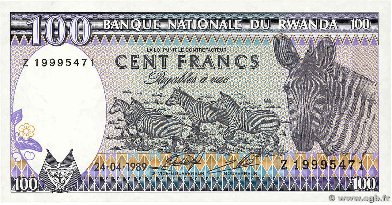 100 Francs RUANDA  1989 P.19a ST