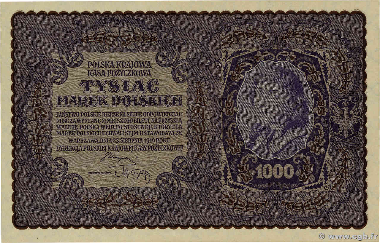 1000 Marek POLOGNE  1919 P.029 SPL