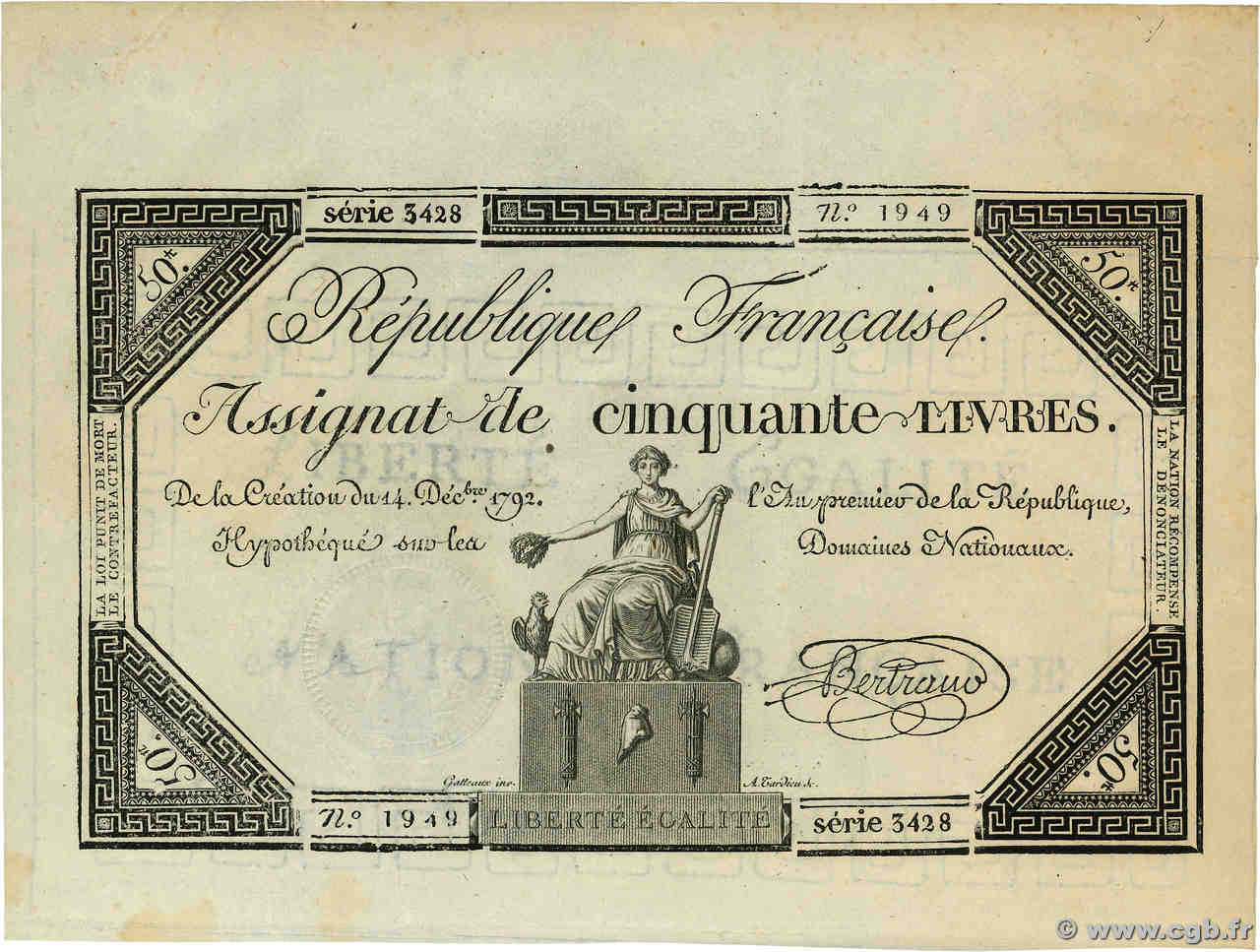 50 Livres FRANCE  1792 Ass.39a SPL+