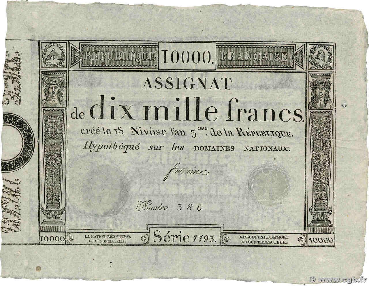 10000 Francs FRANCIA  1795 Ass.52a SPL