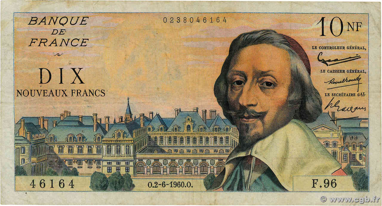 10 Nouveaux Francs RICHELIEU Numéro radar FRANCIA  1960 F.57.08 MB