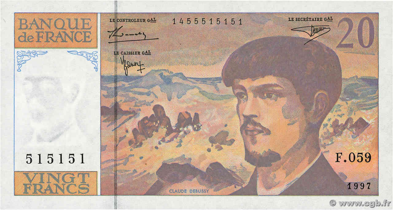 20 Francs DEBUSSY Modifié Numéro spécial FRANKREICH  1997 F.66ter.02 ST