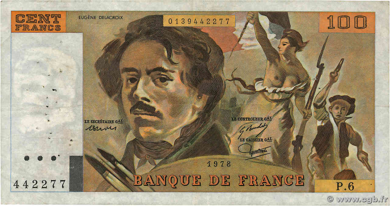 100 Francs DELACROIX modifié Numéro spécial FRANKREICH  1978 F.69.01d S