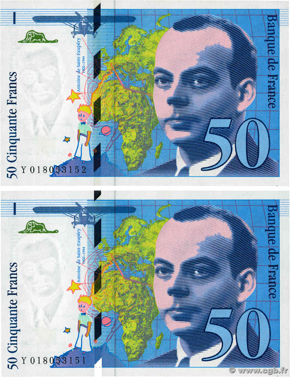 50 Francs SAINT-EXUPÉRY modifié Consécutifs FRANCE  1994 F.73.01b NEUF