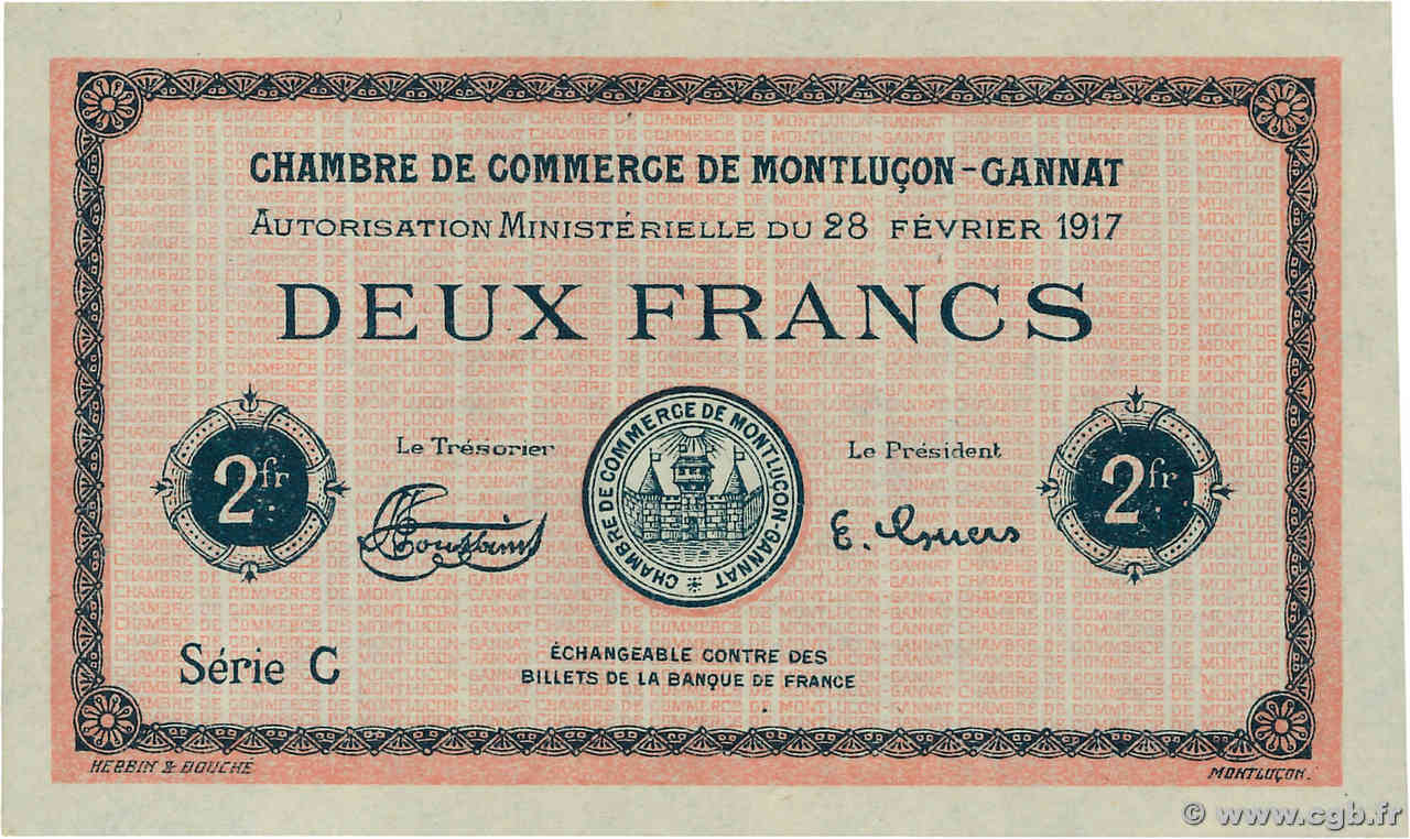 2 Francs Non émis FRANCE Regionalismus und verschiedenen Montluçon, Gannat 1917 JP.084.34var ST