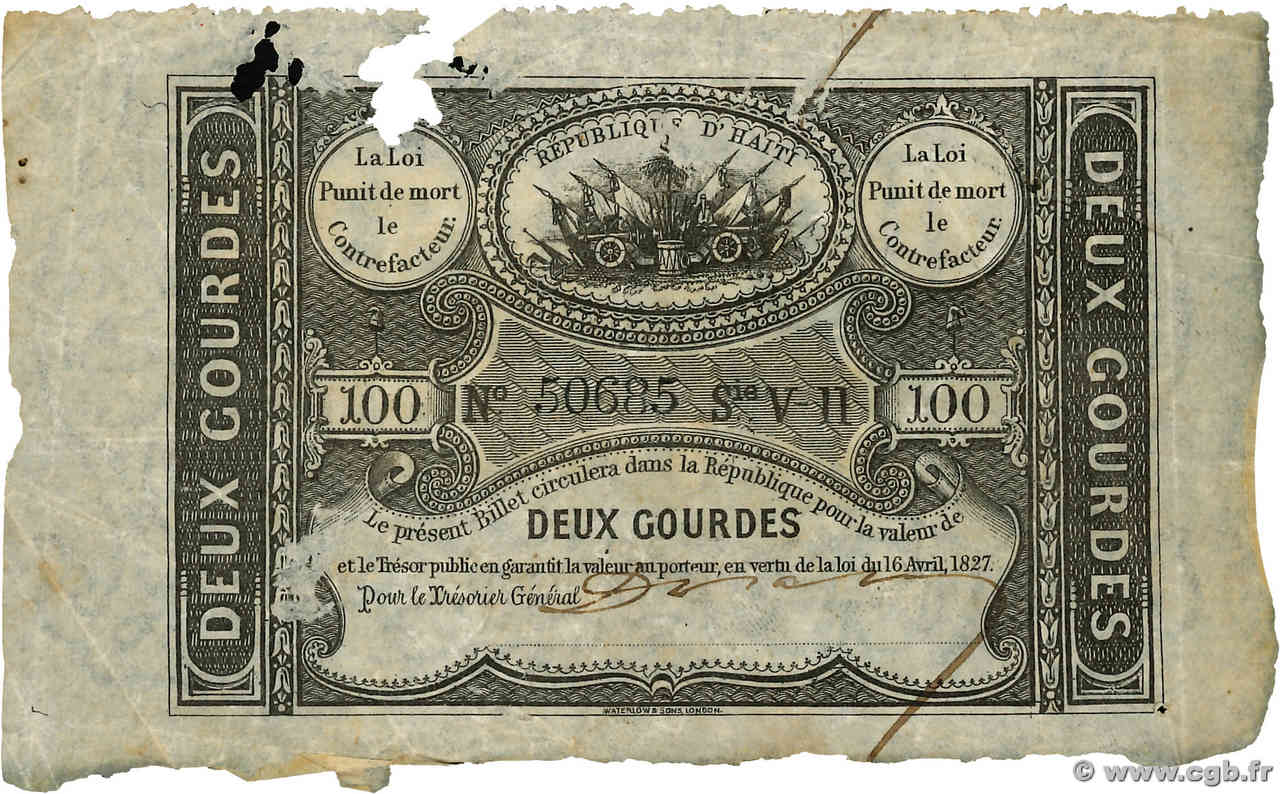 2 Gourdes HAÏTI  1827 P.035 q.MB