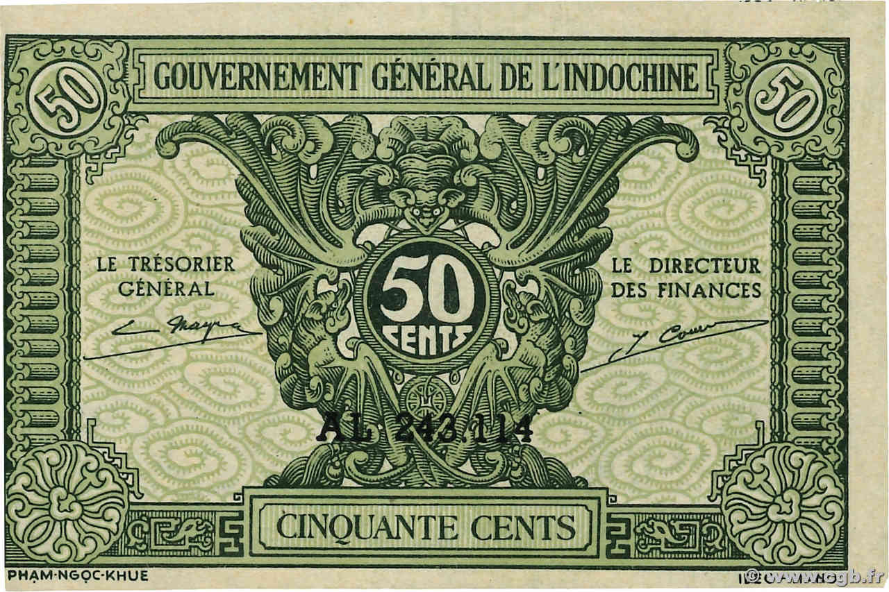 50 Cents INDOCINA FRANCESE  1942 P.091a q.FDC