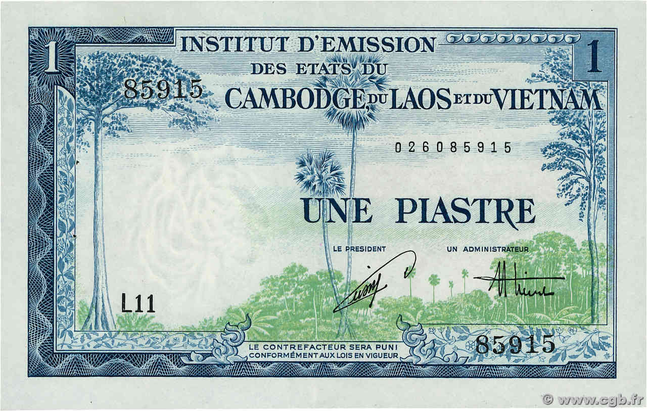 1 Piastre - 1 Dong Numéro spécial FRANZÖSISCHE-INDOCHINA  1954 P.105 VZ