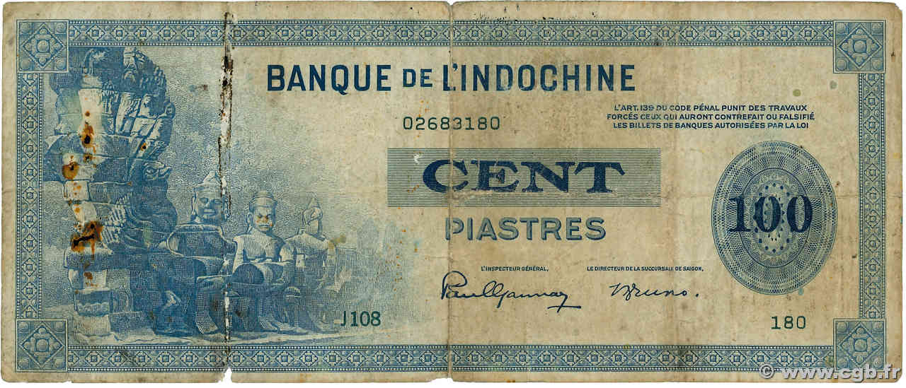 100 Piastres INDOCINA FRANCESE  1945 P.078a B