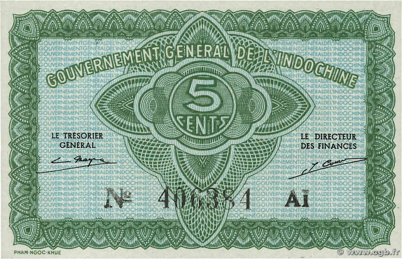 5 Cents INDOCHINE FRANÇAISE  1942 P.088a pr.NEUF