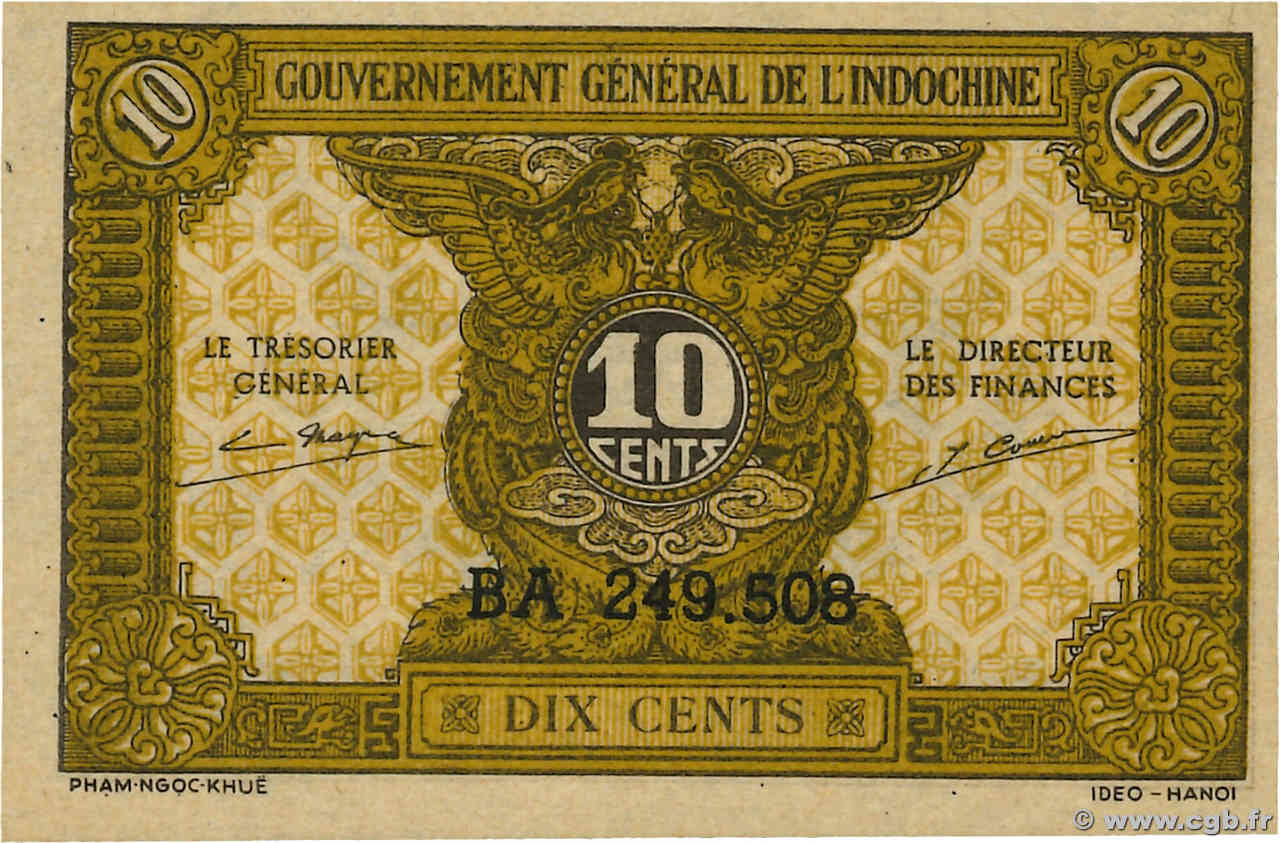 10 Cents INDOCHINA  1942 P.089a FDC