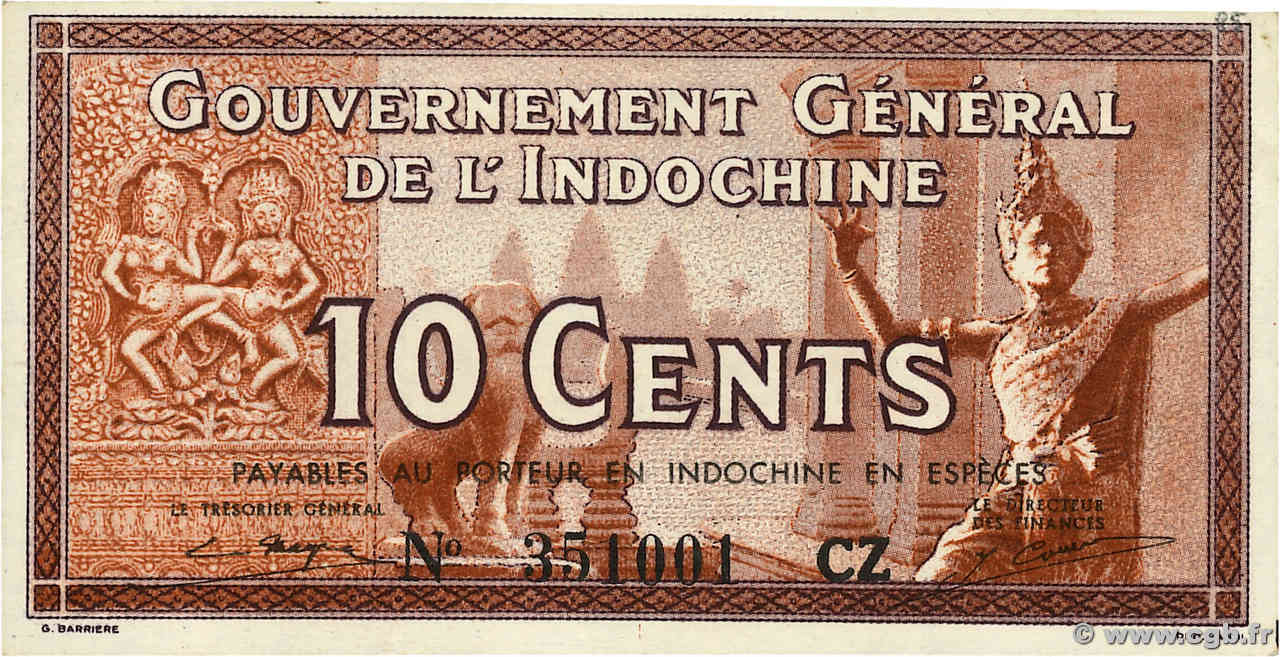 10 Cents INDOCHINE FRANÇAISE  1939 P.085c NEUF