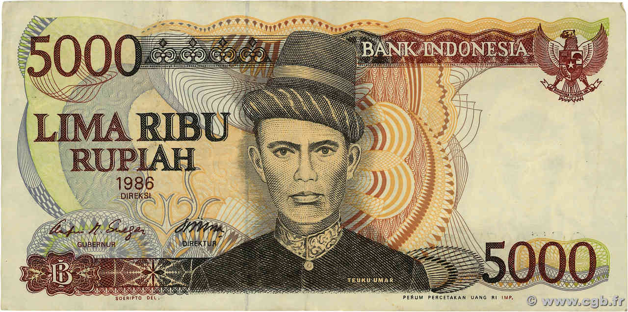 5000 Rupiah INDONESIA  1986 P.125a q.BB