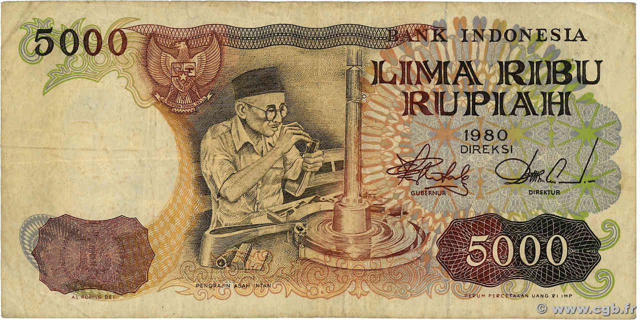 5000 Rupiah INDONESIA  1980 P.120a VG