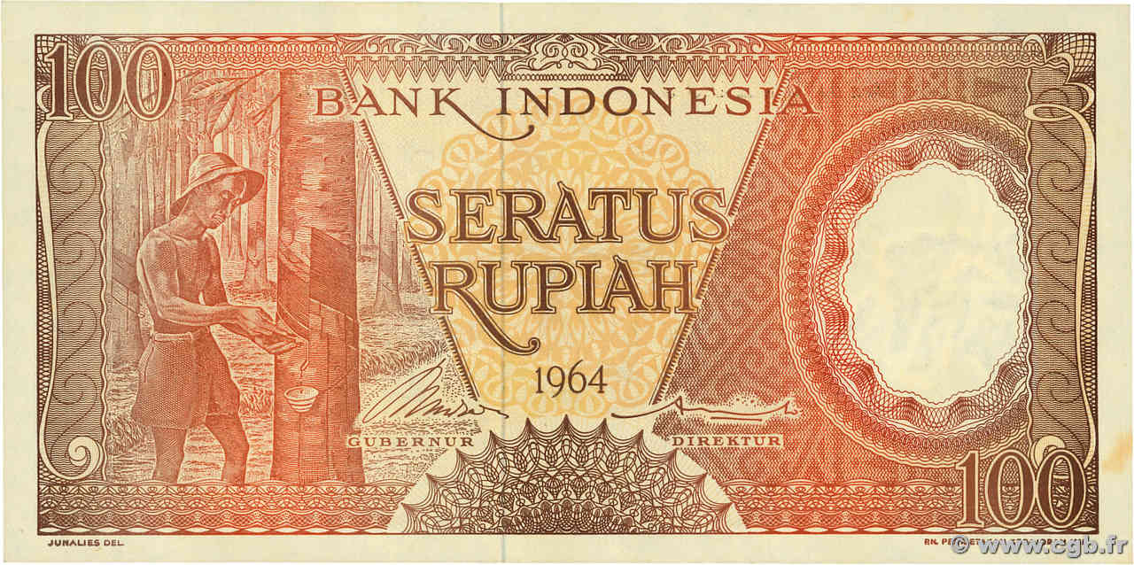 100 Rupiah INDONESIA  1964 P.097b q.FDC